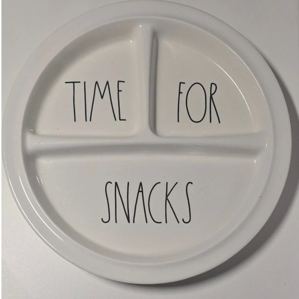 Rae Dunn Baby Melamine Toddler Child Divided 4 Plate Snacks Time For Snacks 8.5